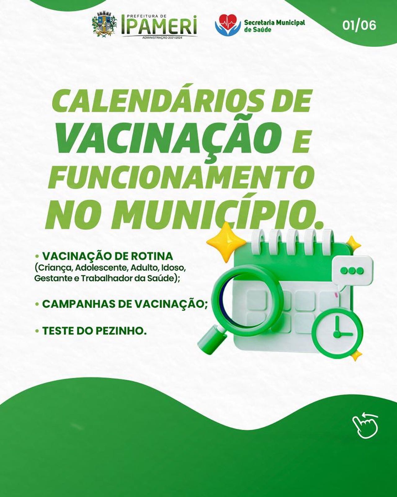 A Prefeitura de Ipameri preparou um calendário de vacinação e funcionamento no município.