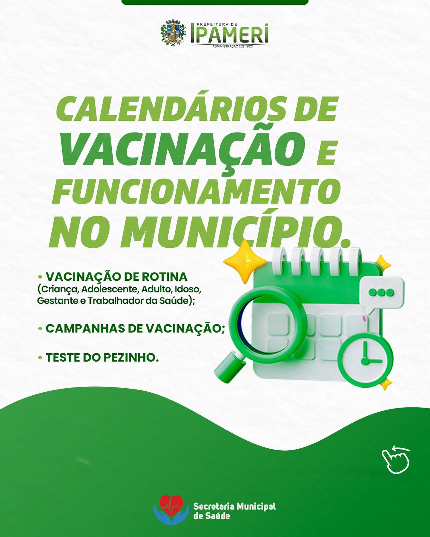 A Prefeitura de Ipameri preparou um calendário de vacinação e funcionamento no município