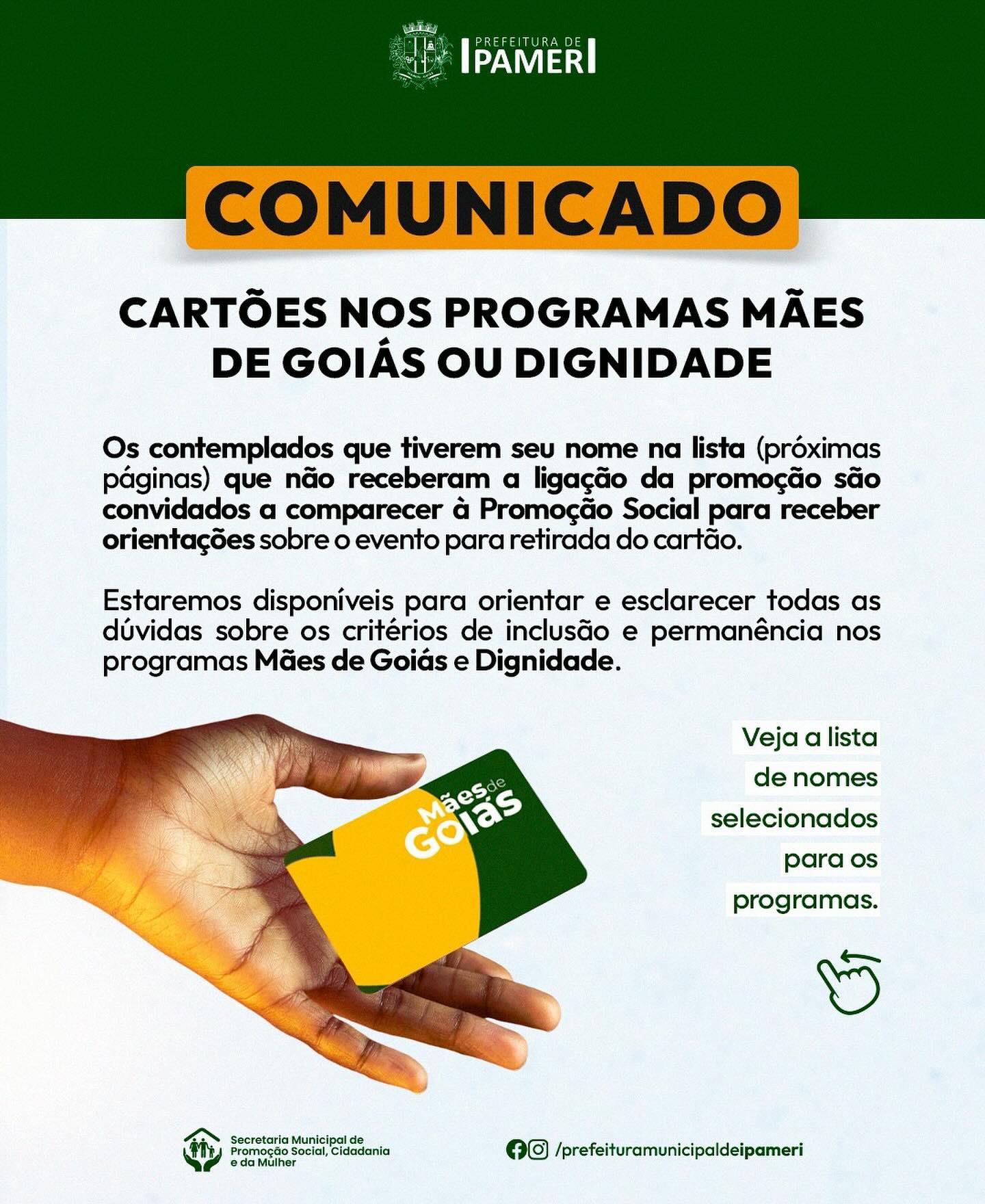 Cartões do Programa Mães de Goiás e Dignidade