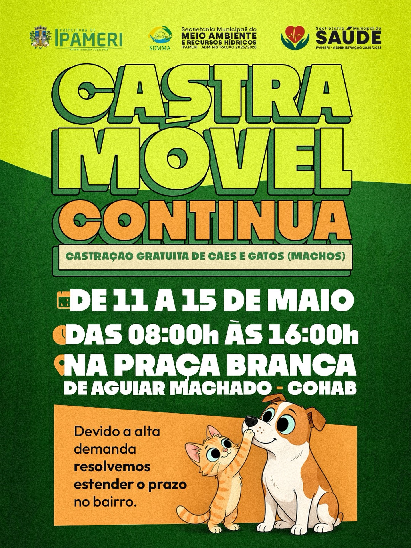 Castração gratuita para cães e gatos (machos)